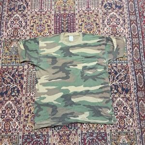 VTG 70s 80s Duck Bay Camo Pocket T-Shirt Green Brown Woodland Single Stitch‎ USA